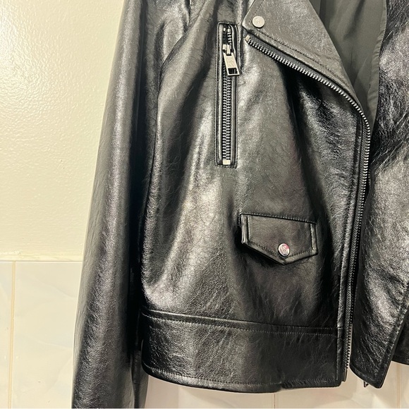 DKNY Black Large Faux Leather Women’s Moto Jacket Zip Front - Picture 3 of 13